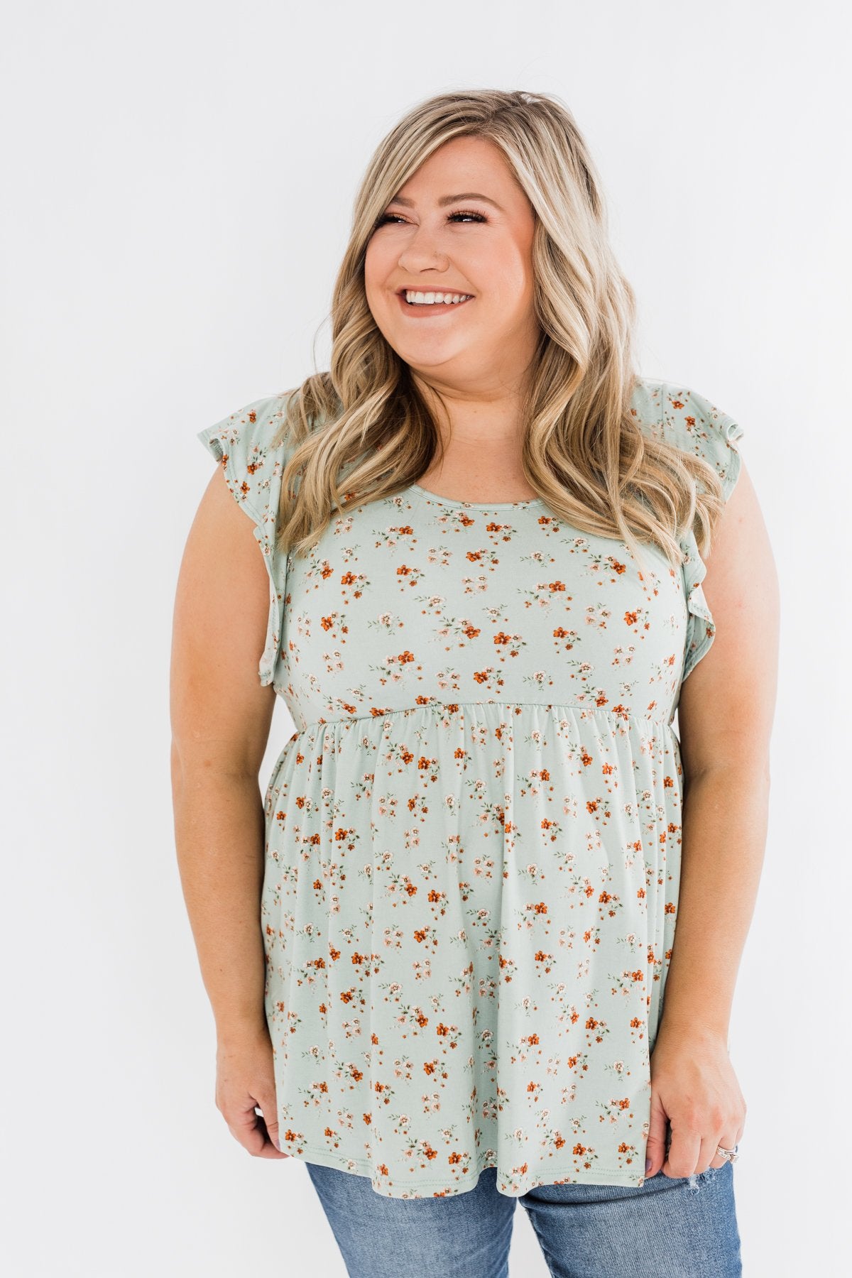 Longer Days Floral Babydoll Top- Sage