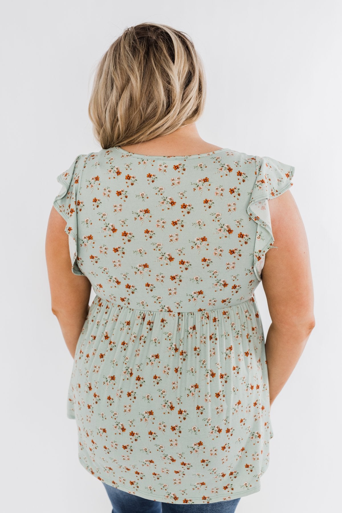Longer Days Floral Babydoll Top- Sage