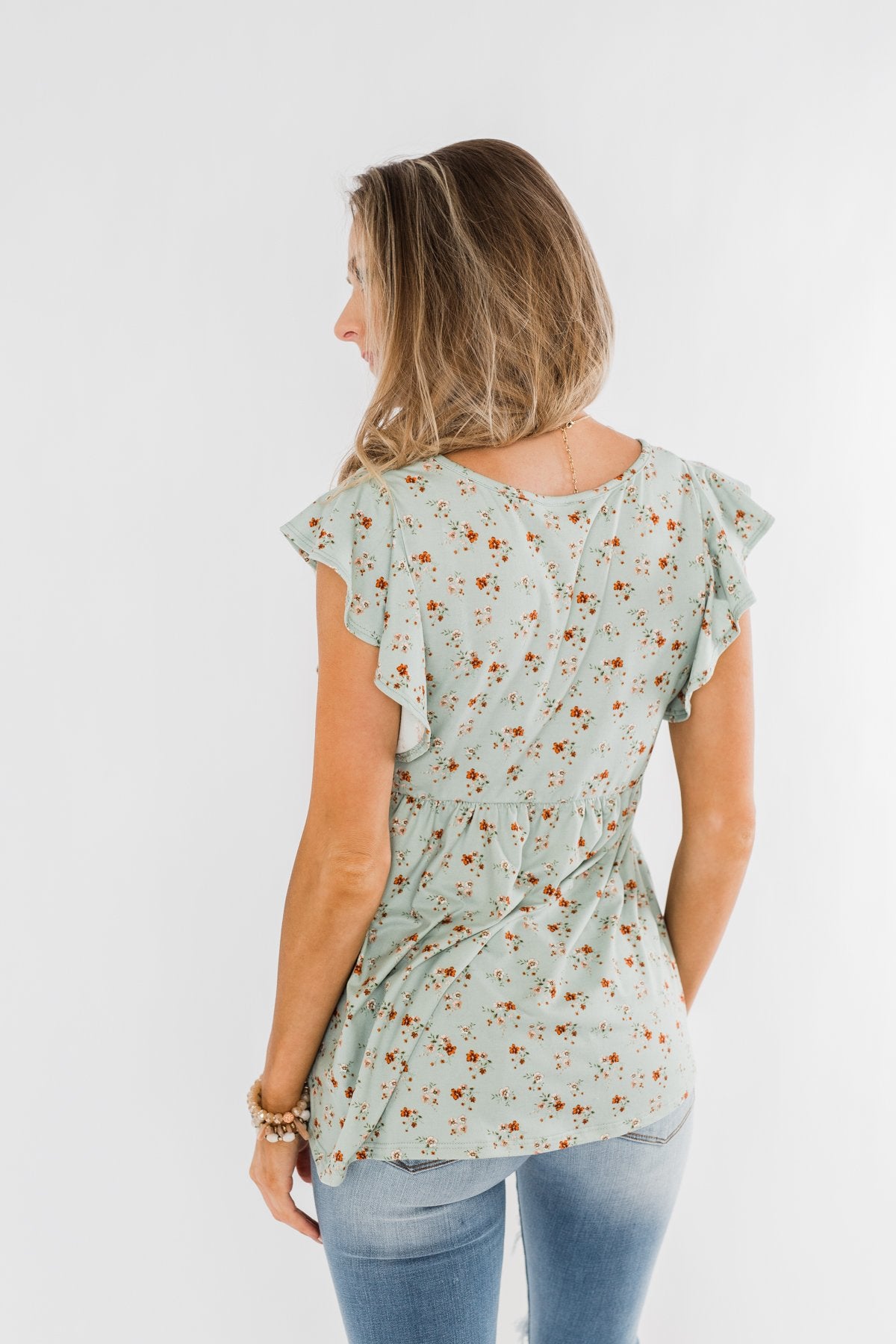 Longer Days Floral Babydoll Top- Sage