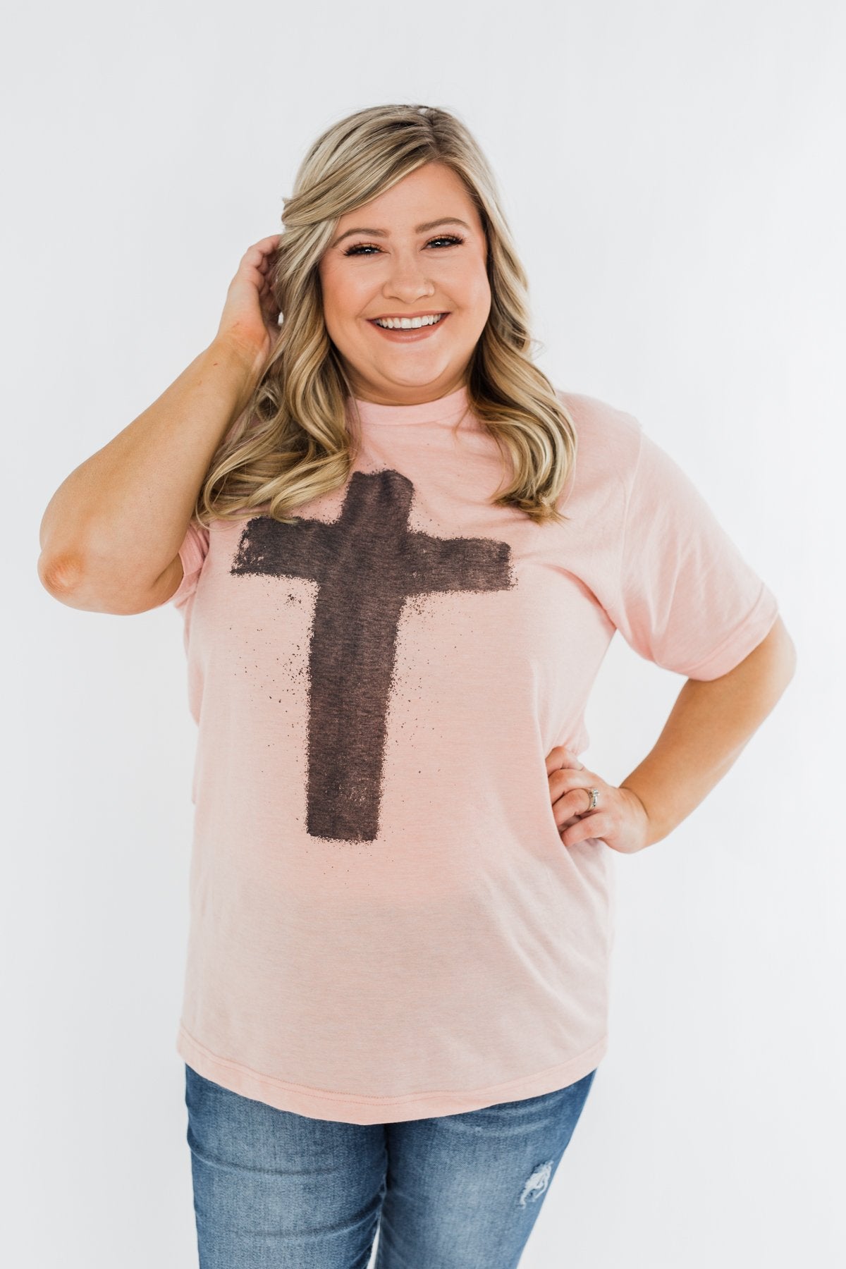 Vintage Cross Graphic Tee- Peach