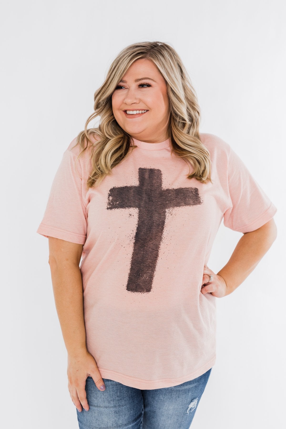 Vintage Cross Graphic Tee- Peach