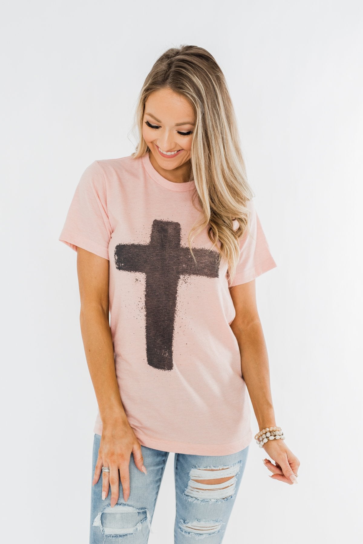 Vintage Cross Graphic Tee- Peach