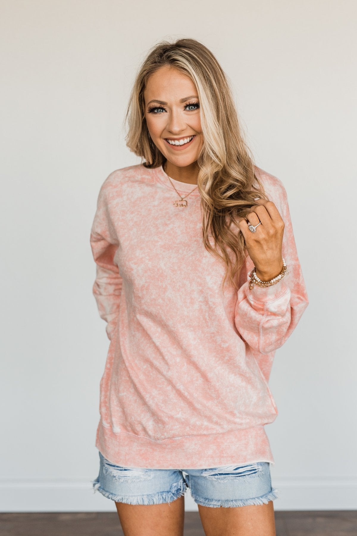 Peaceful Feelings Crew Neck Pullover- Light Peach