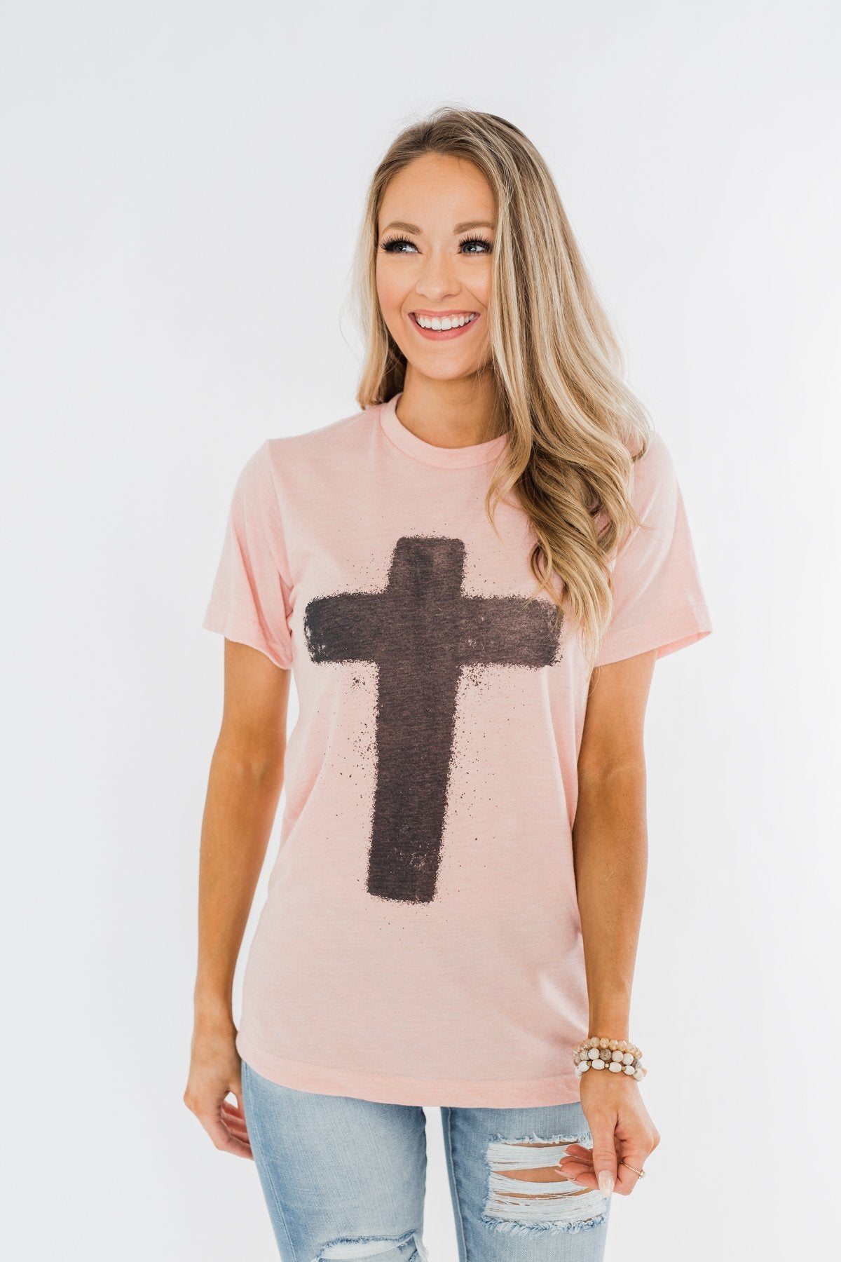 Vintage Cross Graphic Tee- Peach