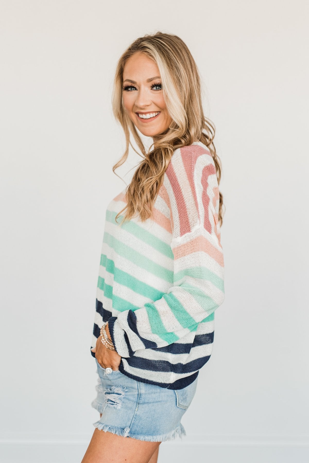 Blessed Days Striped Knit Top- Shades of Blue & Peach