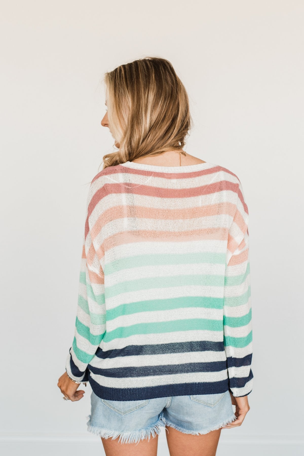 Blessed Days Striped Knit Top- Shades of Blue & Peach