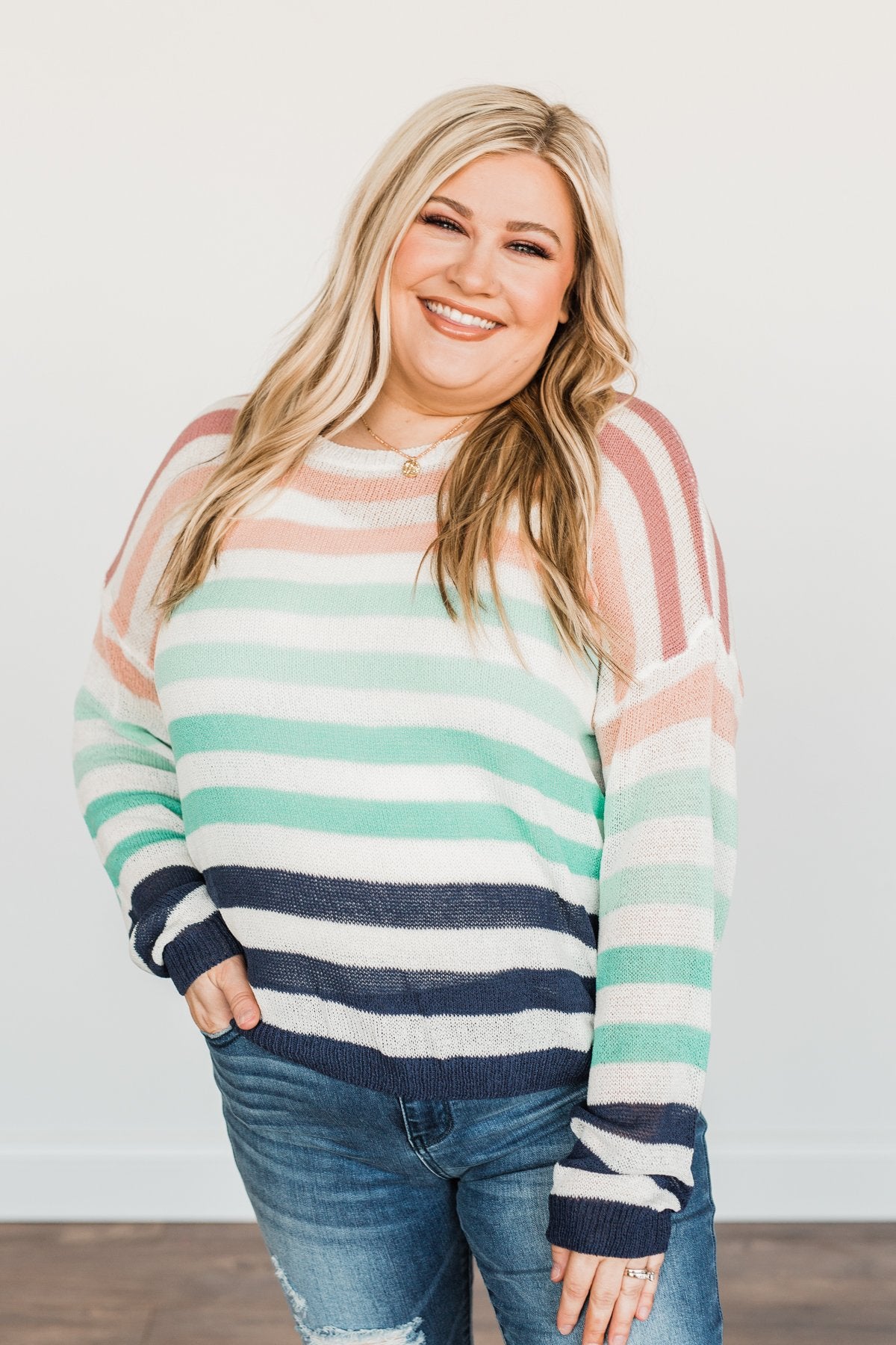 Blessed Days Striped Knit Top- Shades of Blue & Peach