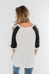 Leopard Sleeve Waffle Notch Top- Ivory, Charcoal, Blush
