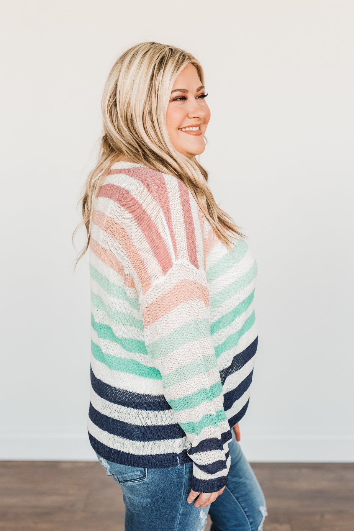 Blessed Days Striped Knit Top- Shades of Blue & Peach