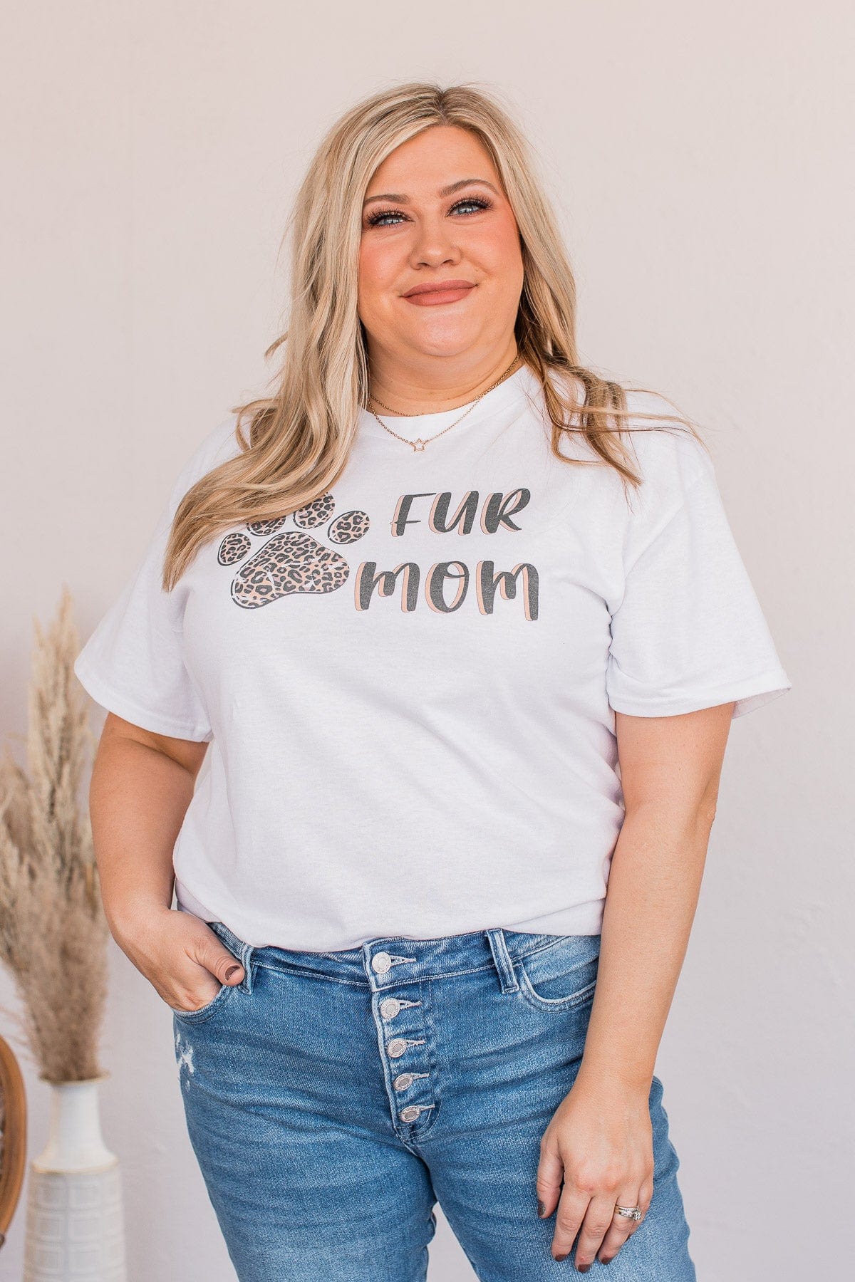 "Fur Mom" Graphic Tee- White & Leopard