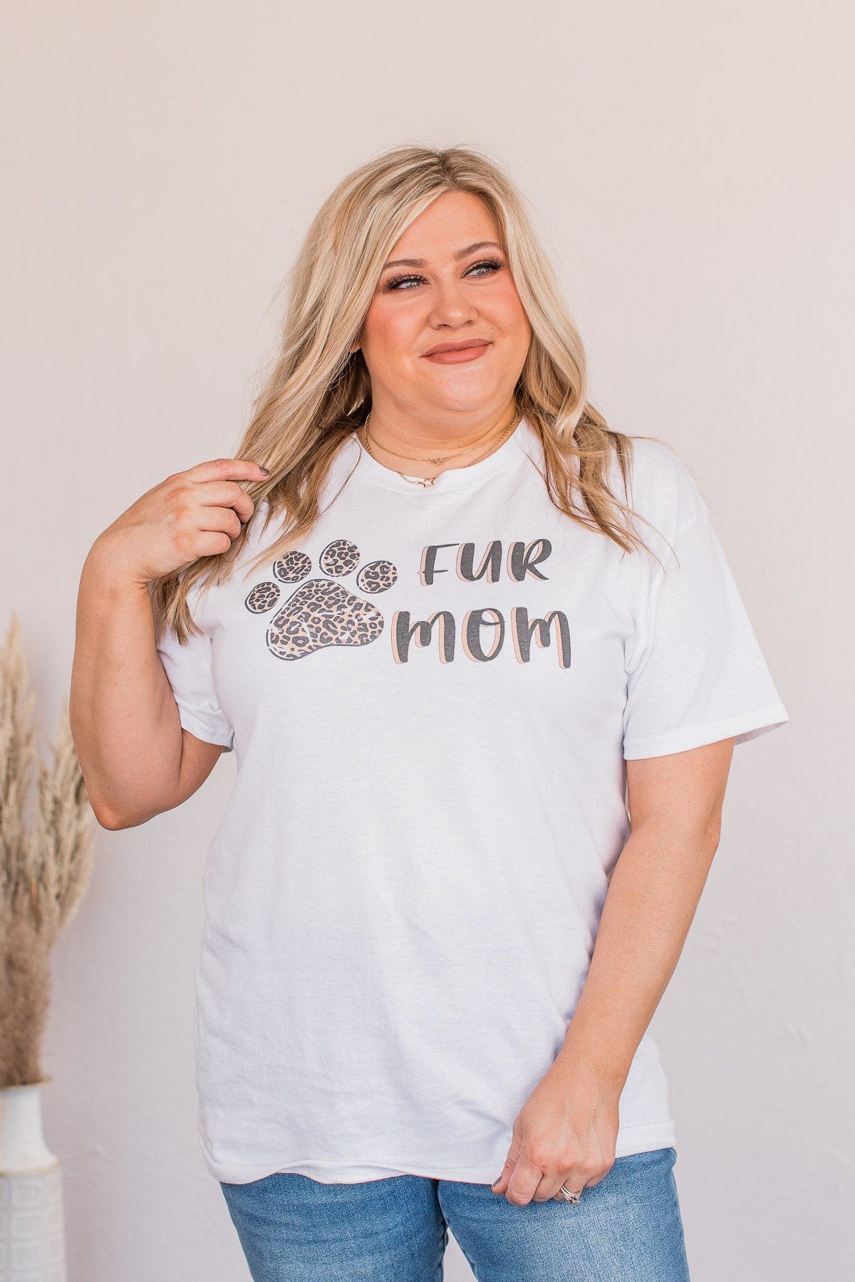 "Fur Mom" Graphic Tee- White & Leopard