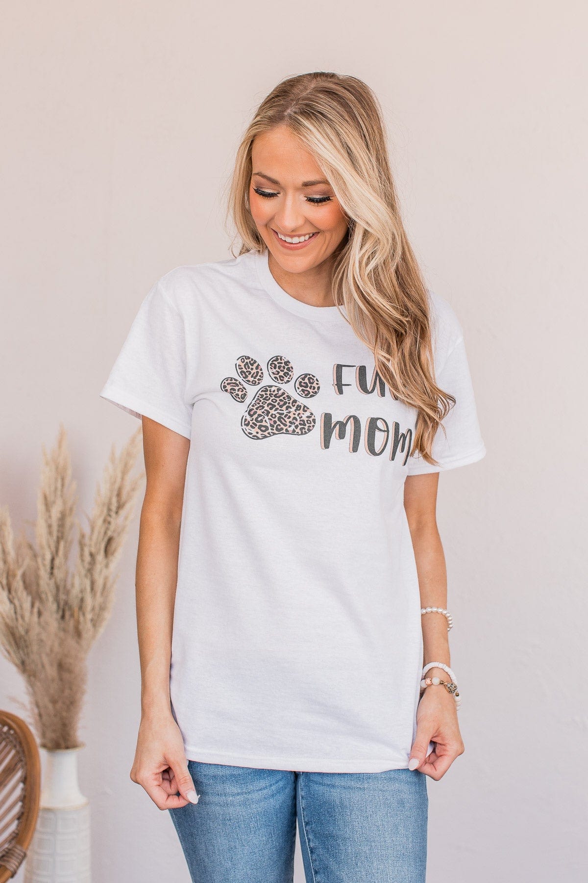 "Fur Mom" Graphic Tee- White & Leopard