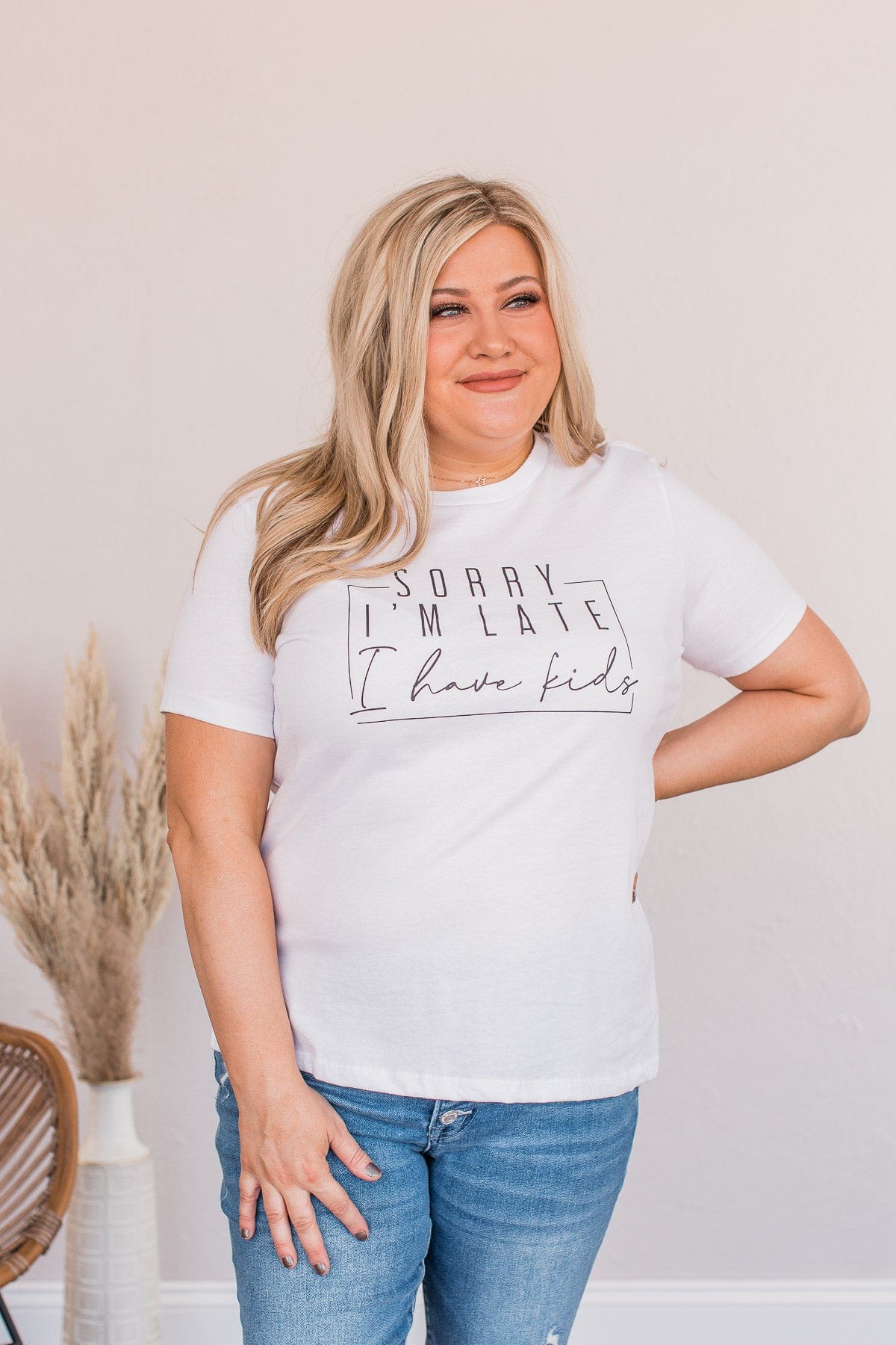 "Sorry I'm Late, I Have Kids" Graphic Tee- White