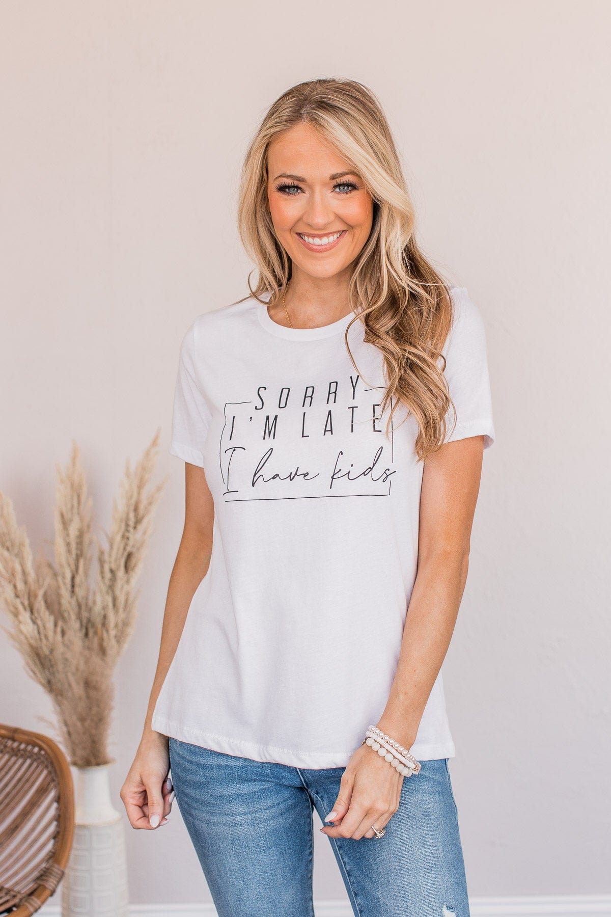 "Sorry I'm Late, I Have Kids" Graphic Tee- White