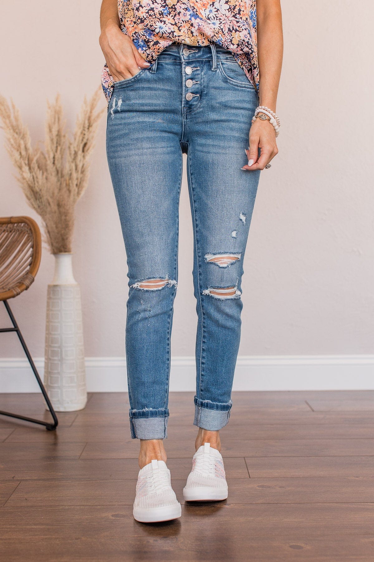 Vervet Mid-Rise Distressed Skinny Jean- Edith Wash