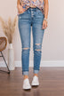 Vervet Mid-Rise Distressed Skinny Jean- Edith Wash