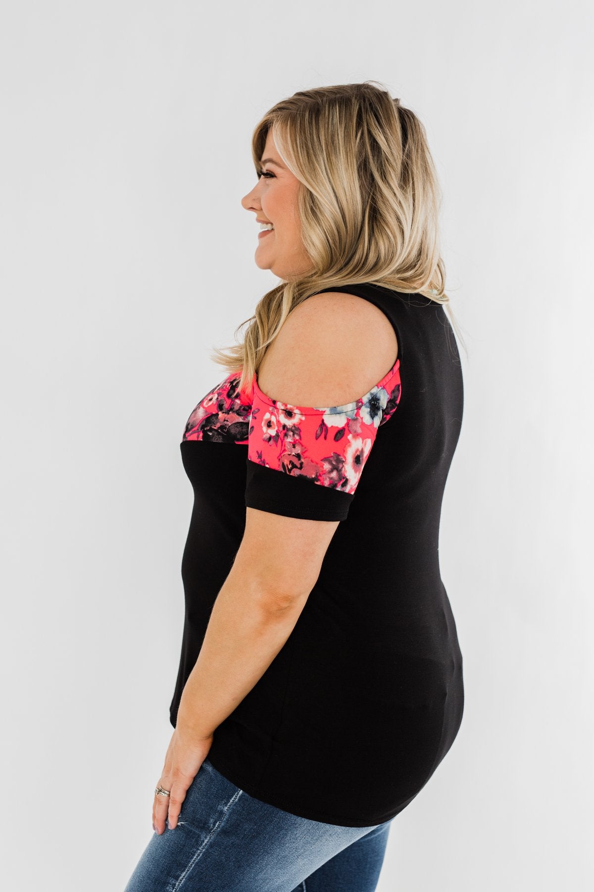 Best Side of Me Cold Shoulder Top- Black