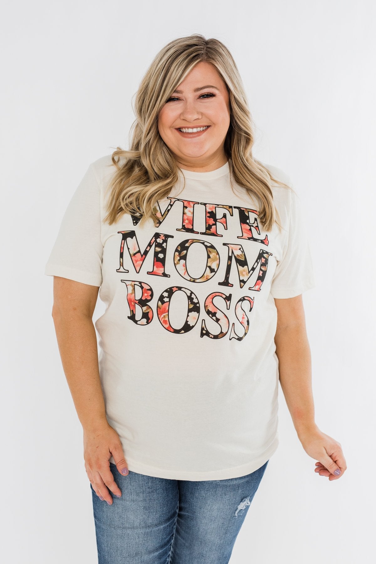 Wife, Mom, Boss Graphic Tee- Cream