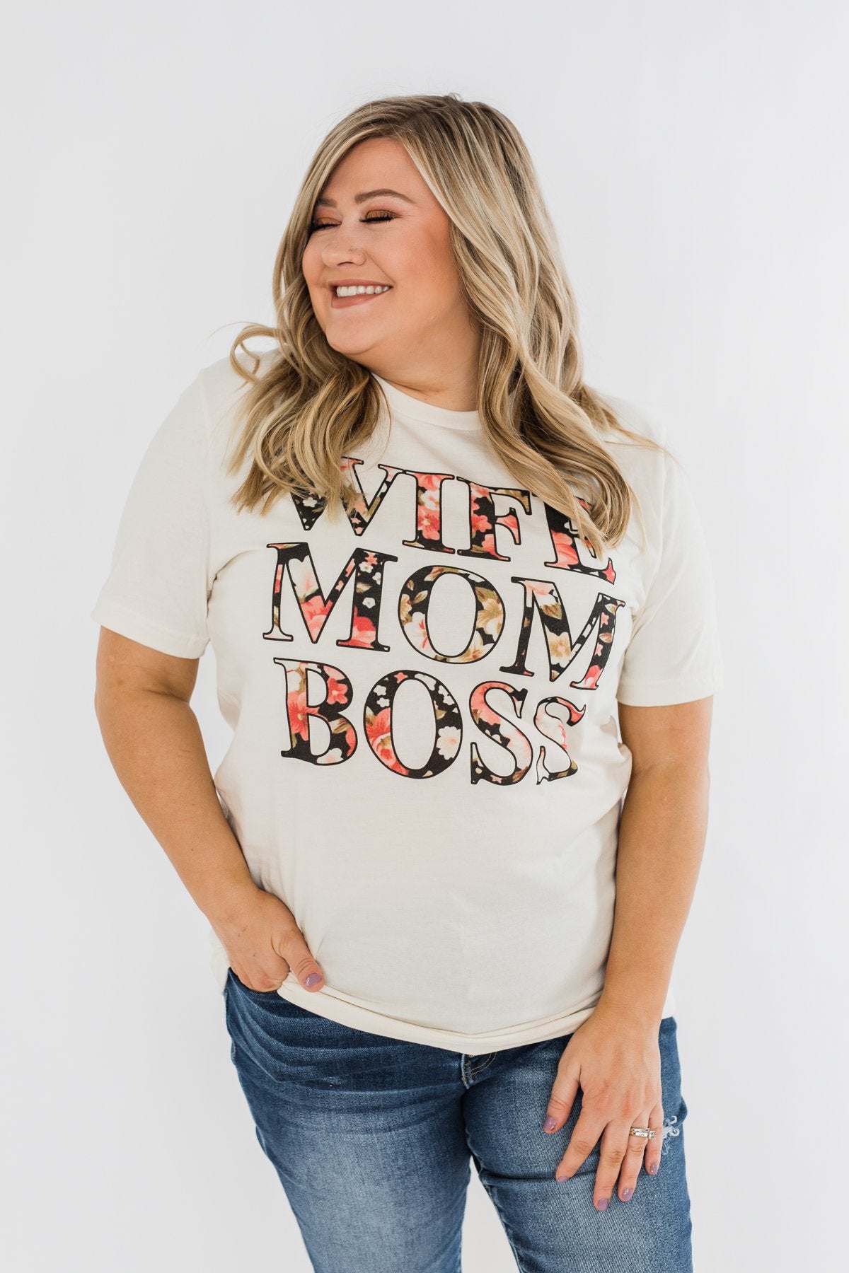 Wife, Mom, Boss Graphic Tee- Cream