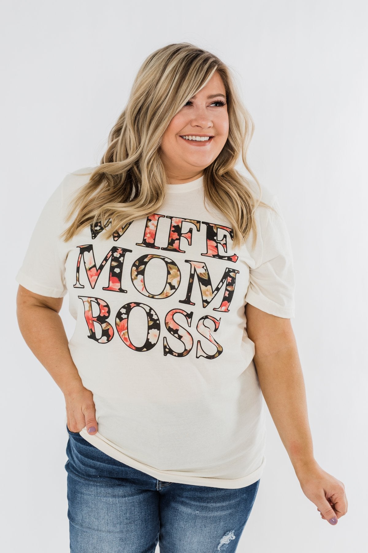 Wife, Mom, Boss Graphic Tee- Cream