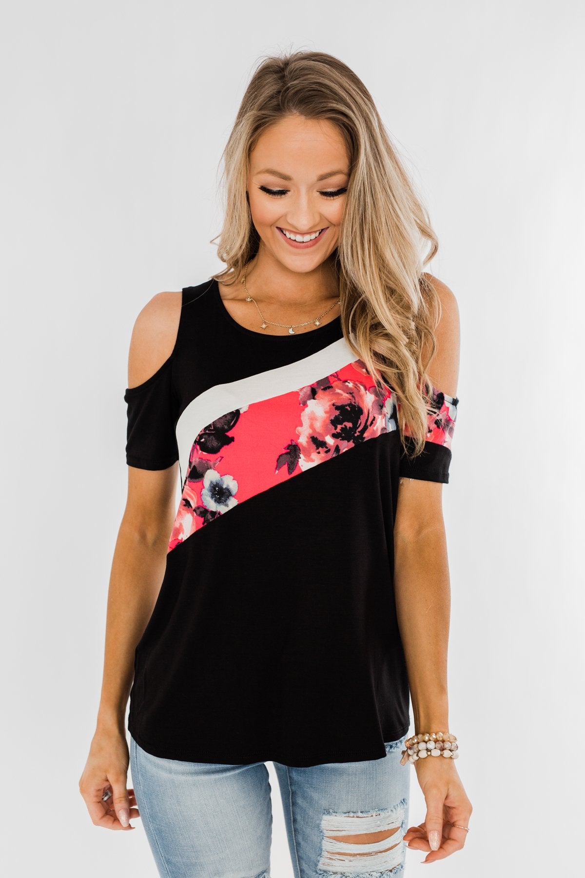 Best Side of Me Cold Shoulder Top- Black