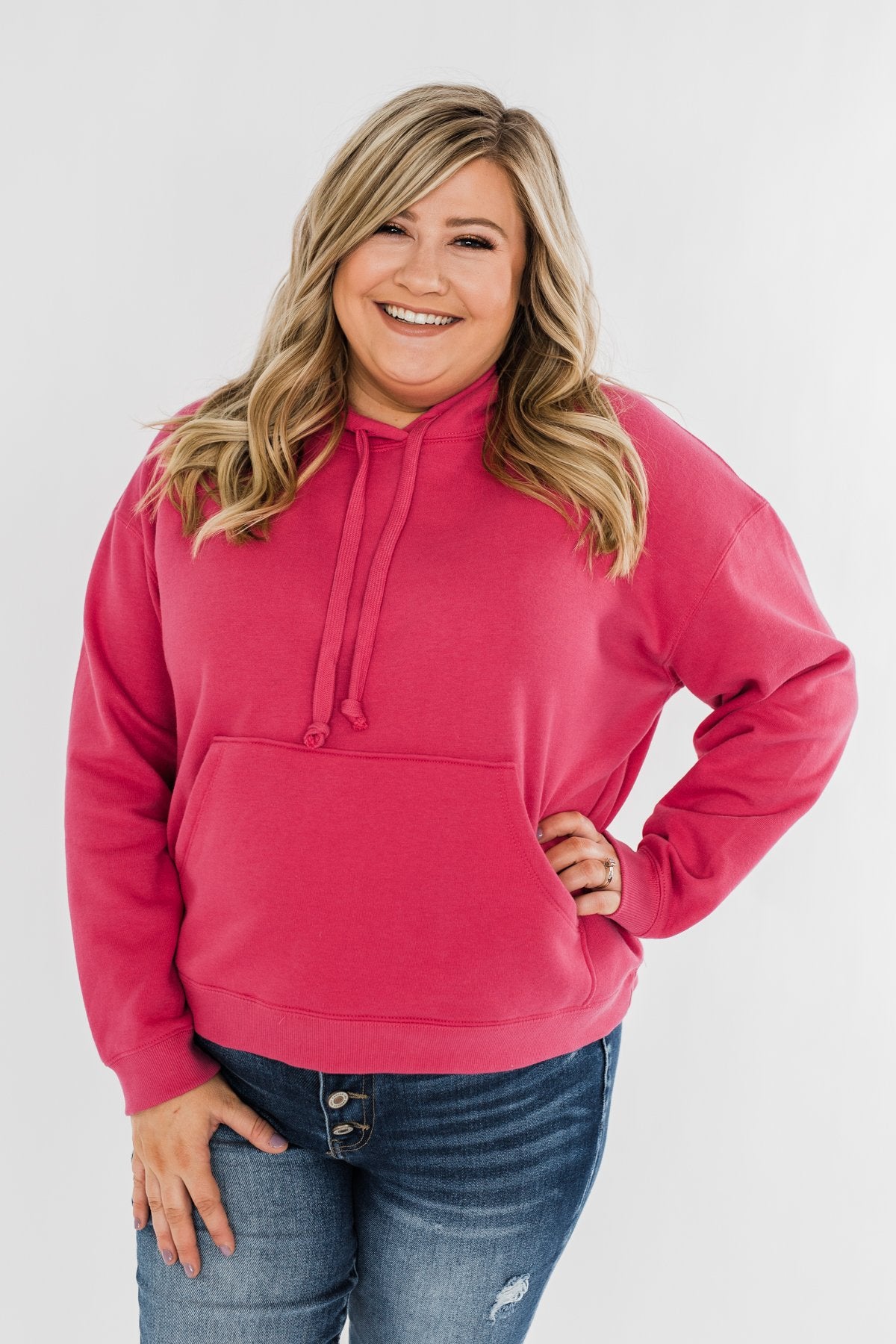 Keep It Cozy Cropped Hoodie- Hot Pink