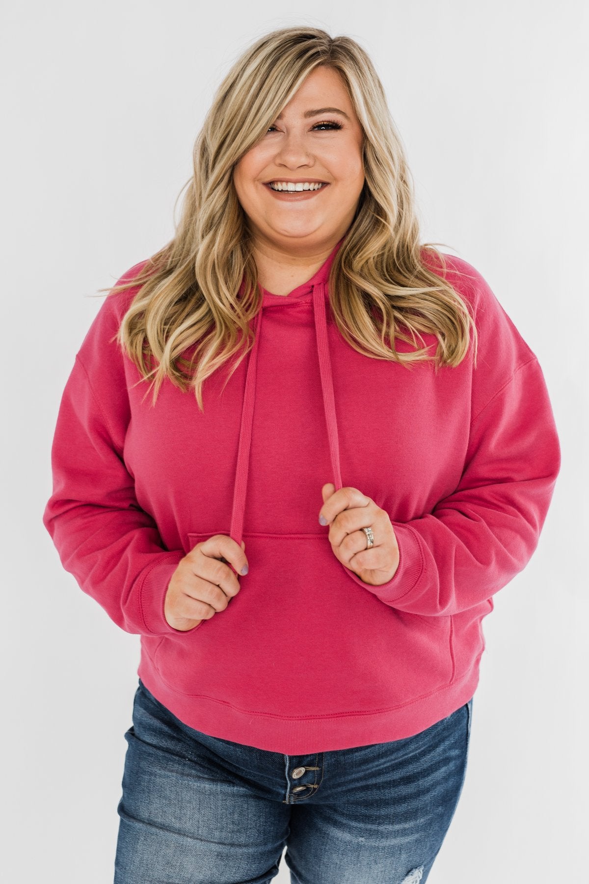 Keep It Cozy Cropped Hoodie- Hot Pink