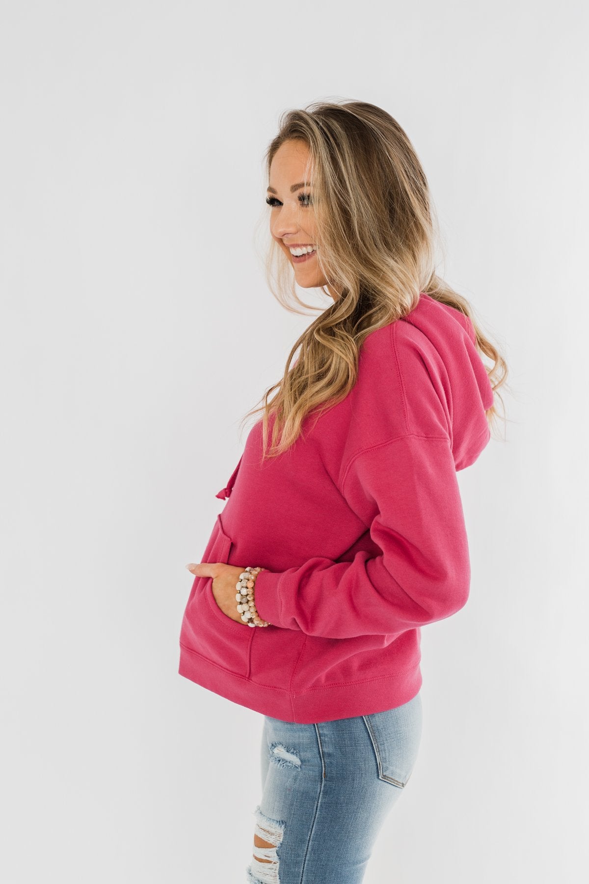 Keep It Cozy Cropped Hoodie- Hot Pink