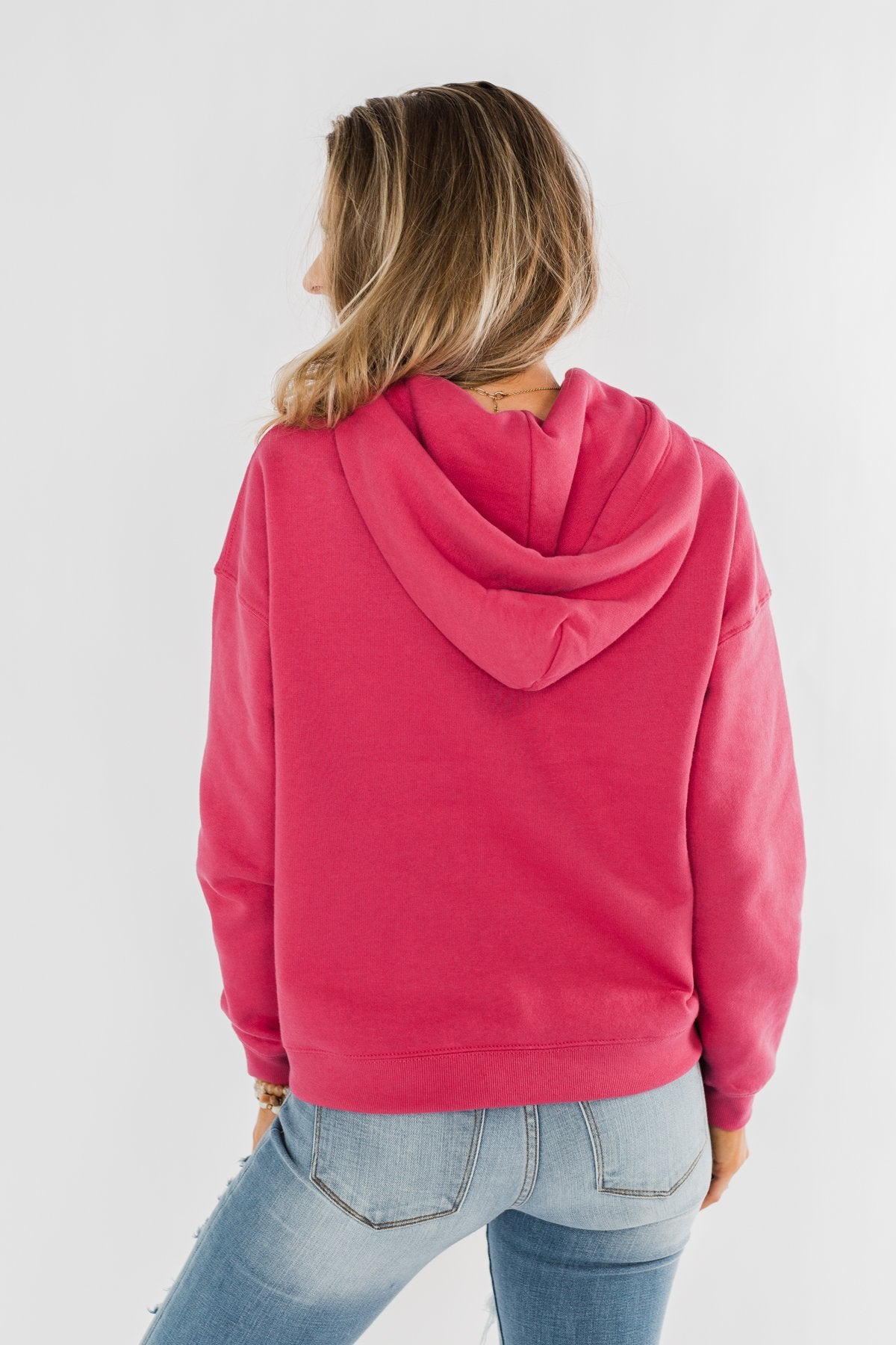 Keep It Cozy Cropped Hoodie- Hot Pink