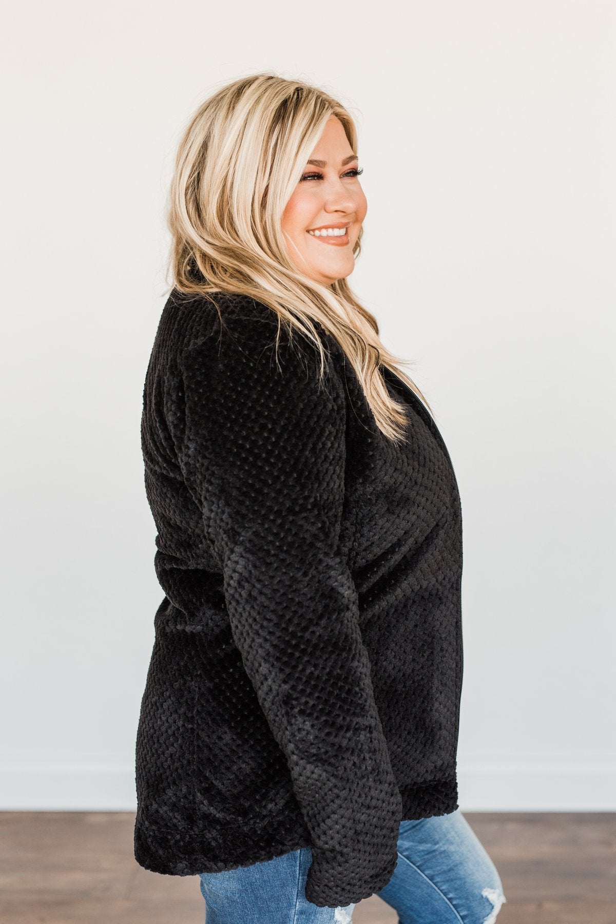 Heartfelt Wishes Zip Up Sherpa- Black