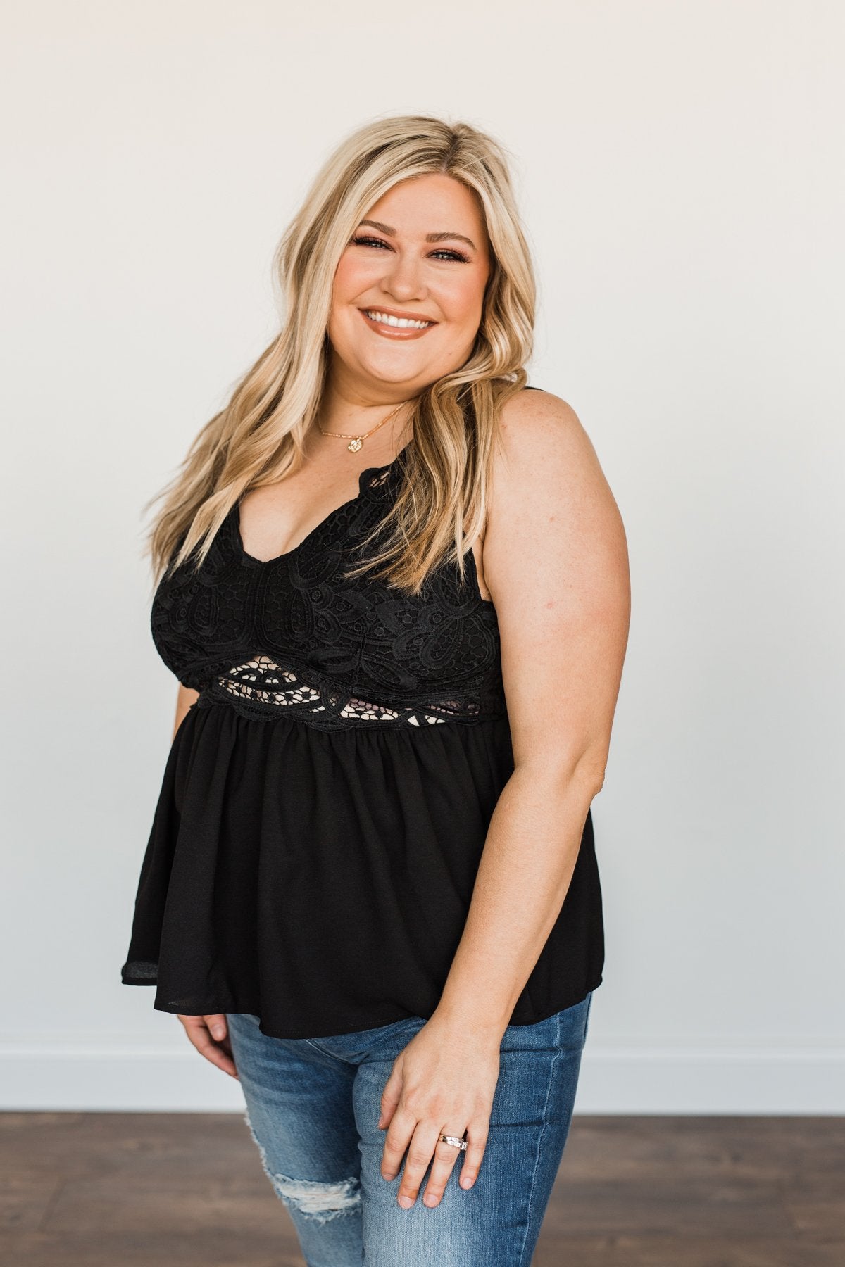 Dazzling Sights Lace Tank Top- Black