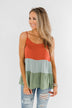 Lingering Feelings Color Block Tank Top- Rust, Slate Blue, & Green