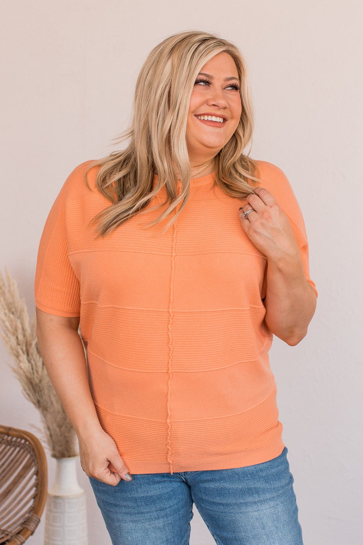 Banding Together Ribbed Top- Cantaloupe