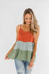 Lingering Feelings Color Block Tank Top- Rust, Slate Blue, & Green