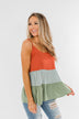 Lingering Feelings Color Block Tank Top- Rust, Slate Blue, & Green