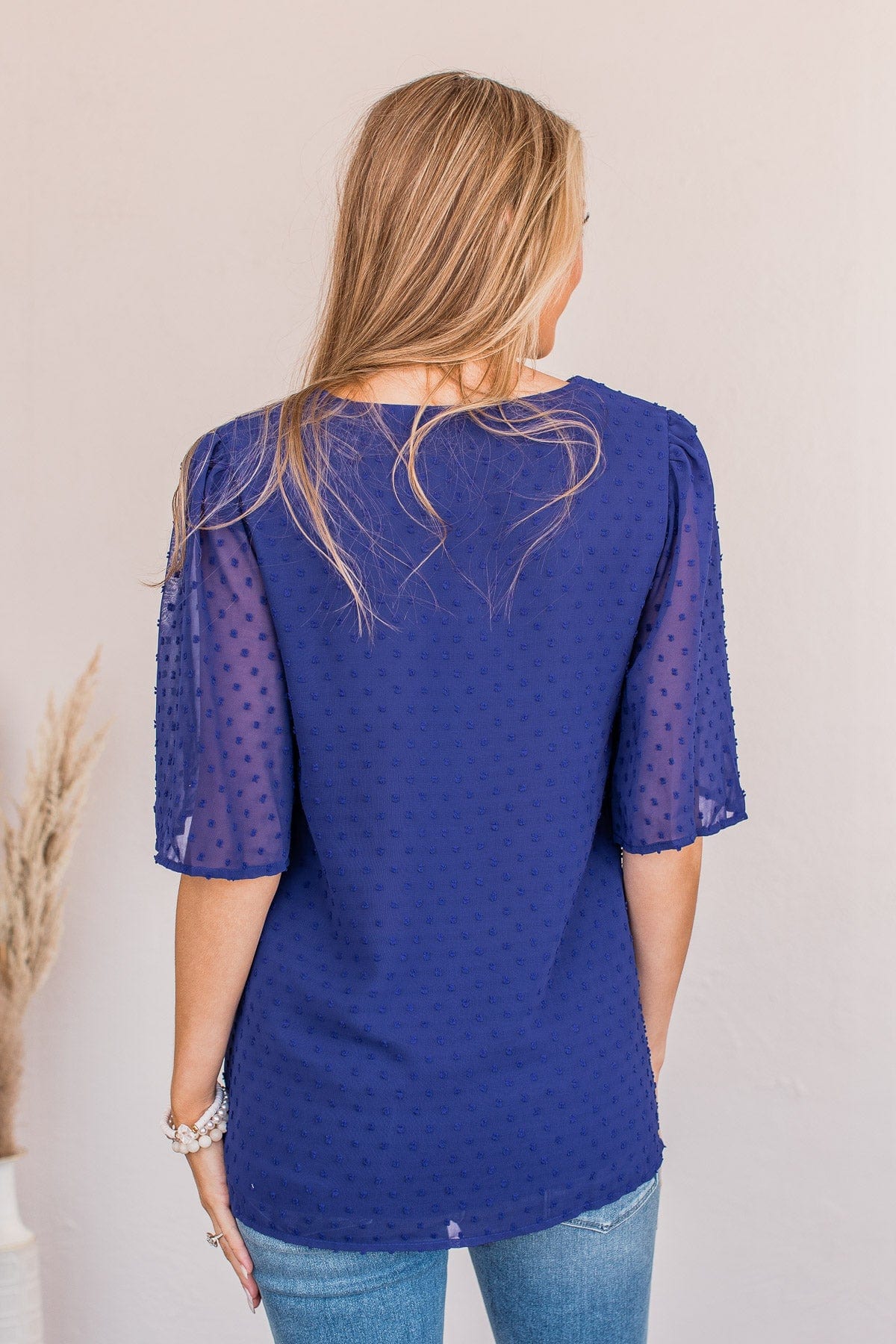A Piece Of Me Swiss Dot Blouse- Royal Blue
