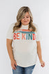 "Where You Can Be Anything, Be Kind" Colorful Graphic Tee- Cream