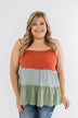 Lingering Feelings Color Block Tank Top- Rust, Slate Blue, & Green