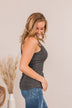 Tight Knit Love Button Tank- Charcoal