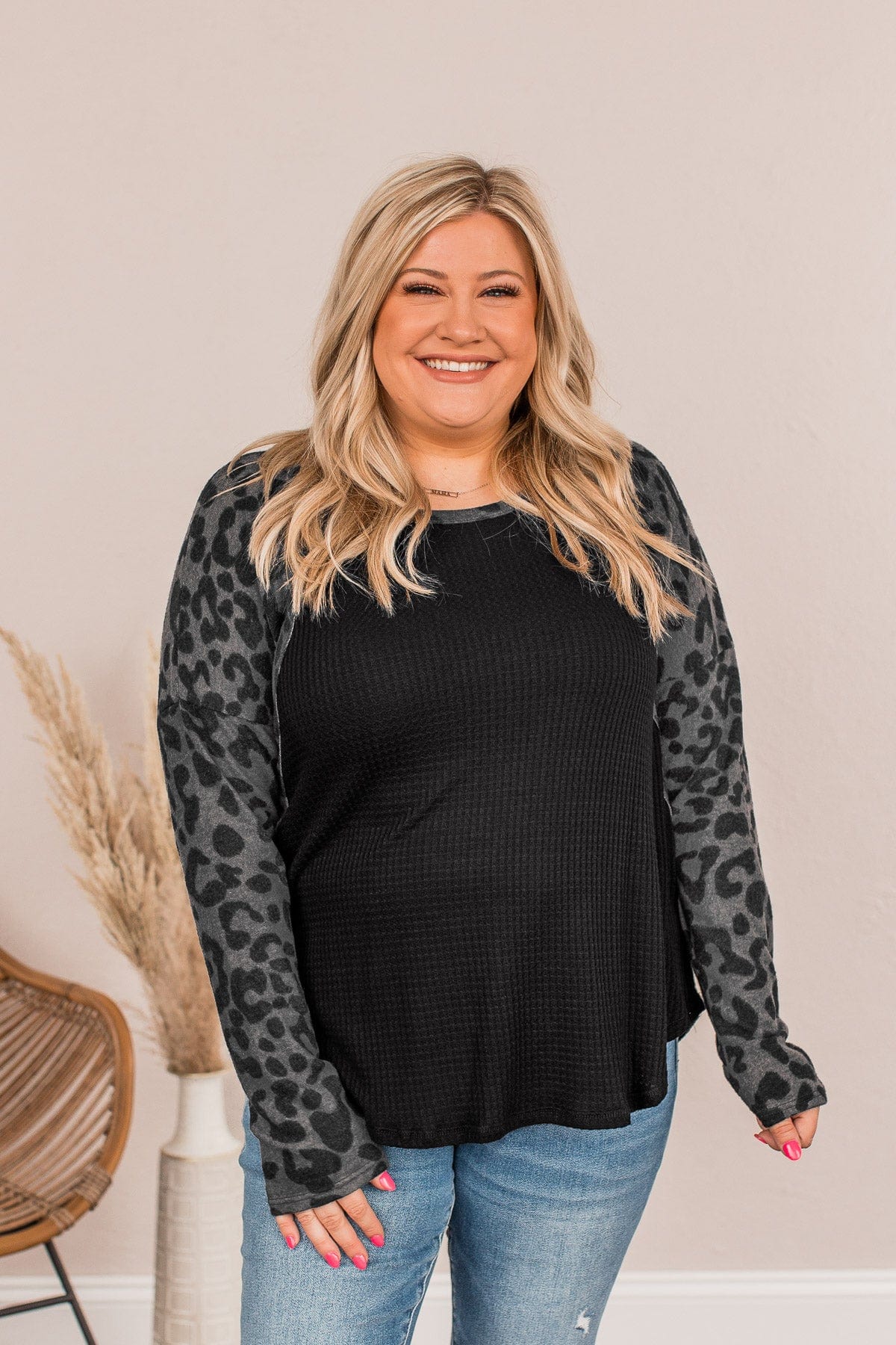 Front Row Seats Long Sleeve Top- Charcoal Leopard