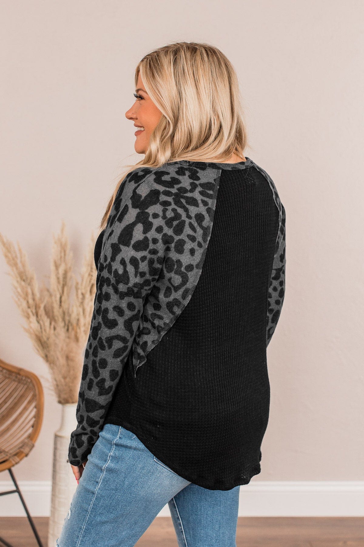 Front Row Seats Long Sleeve Top- Charcoal Leopard