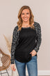Front Row Seats Long Sleeve Top- Charcoal Leopard
