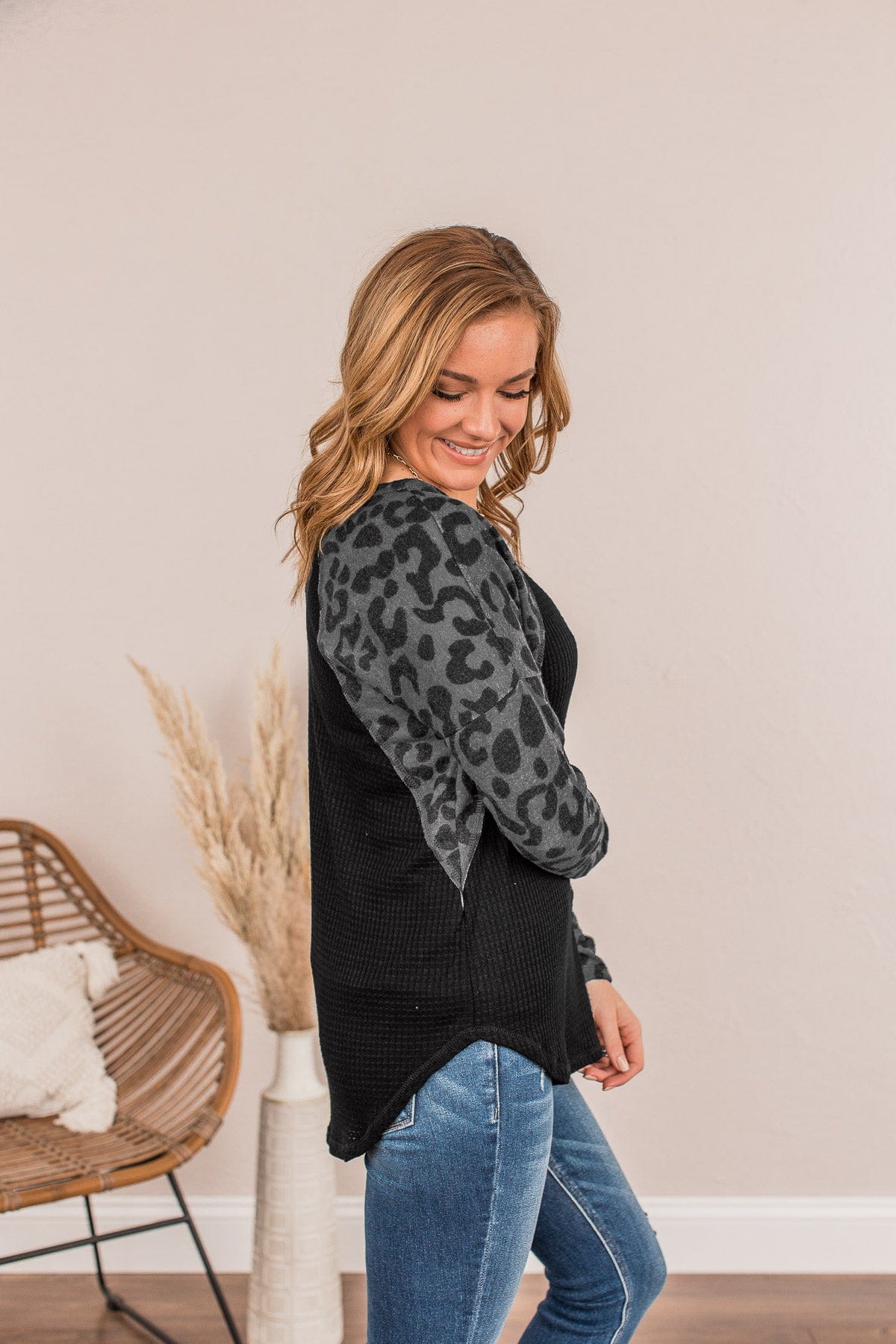 Front Row Seats Long Sleeve Top- Charcoal Leopard
