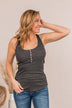 Tight Knit Love Button Tank- Charcoal