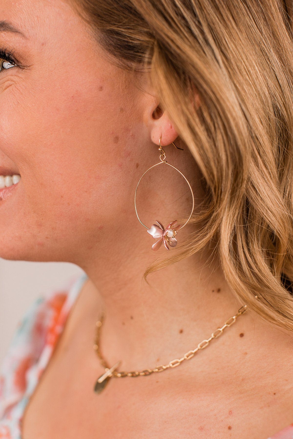 Tale As Old As Time Hoop Earrings- Pink & Gold