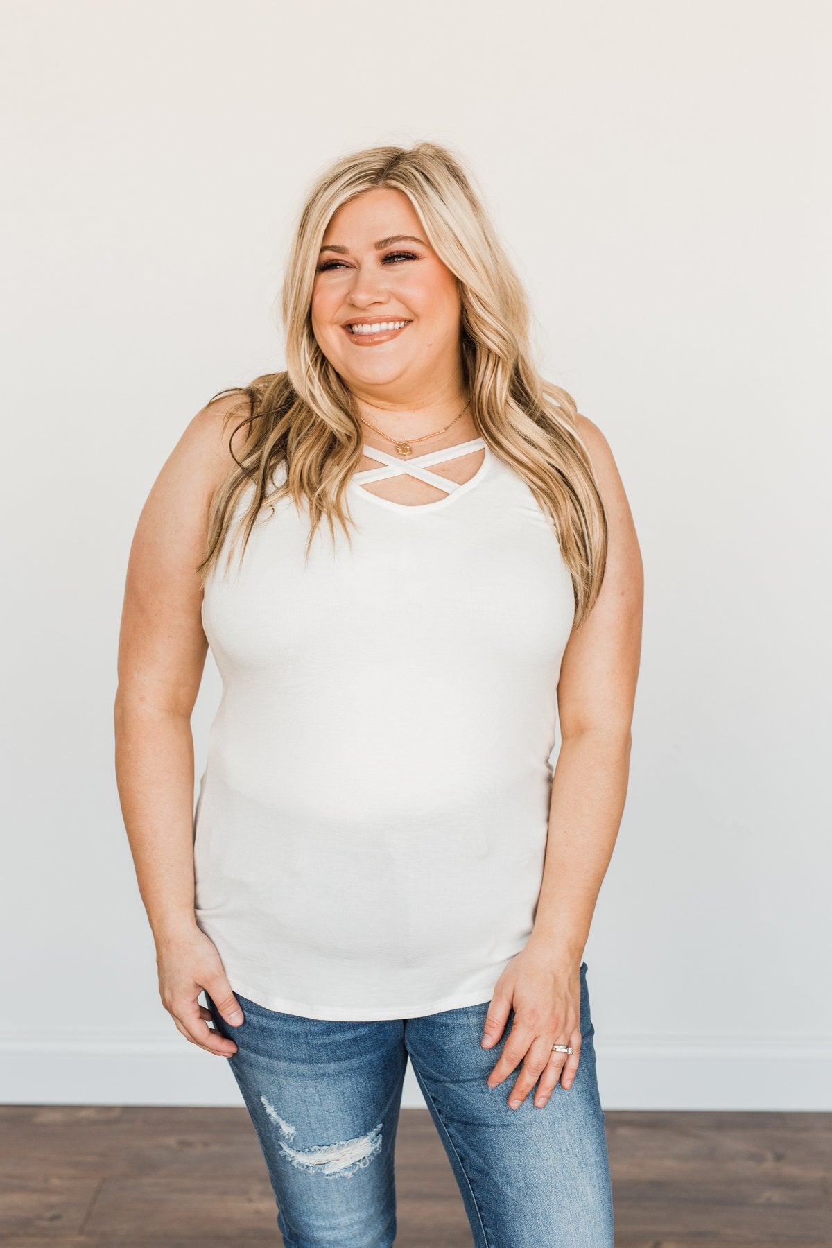 Places to Go Criss Cross Tank Top- Off-White