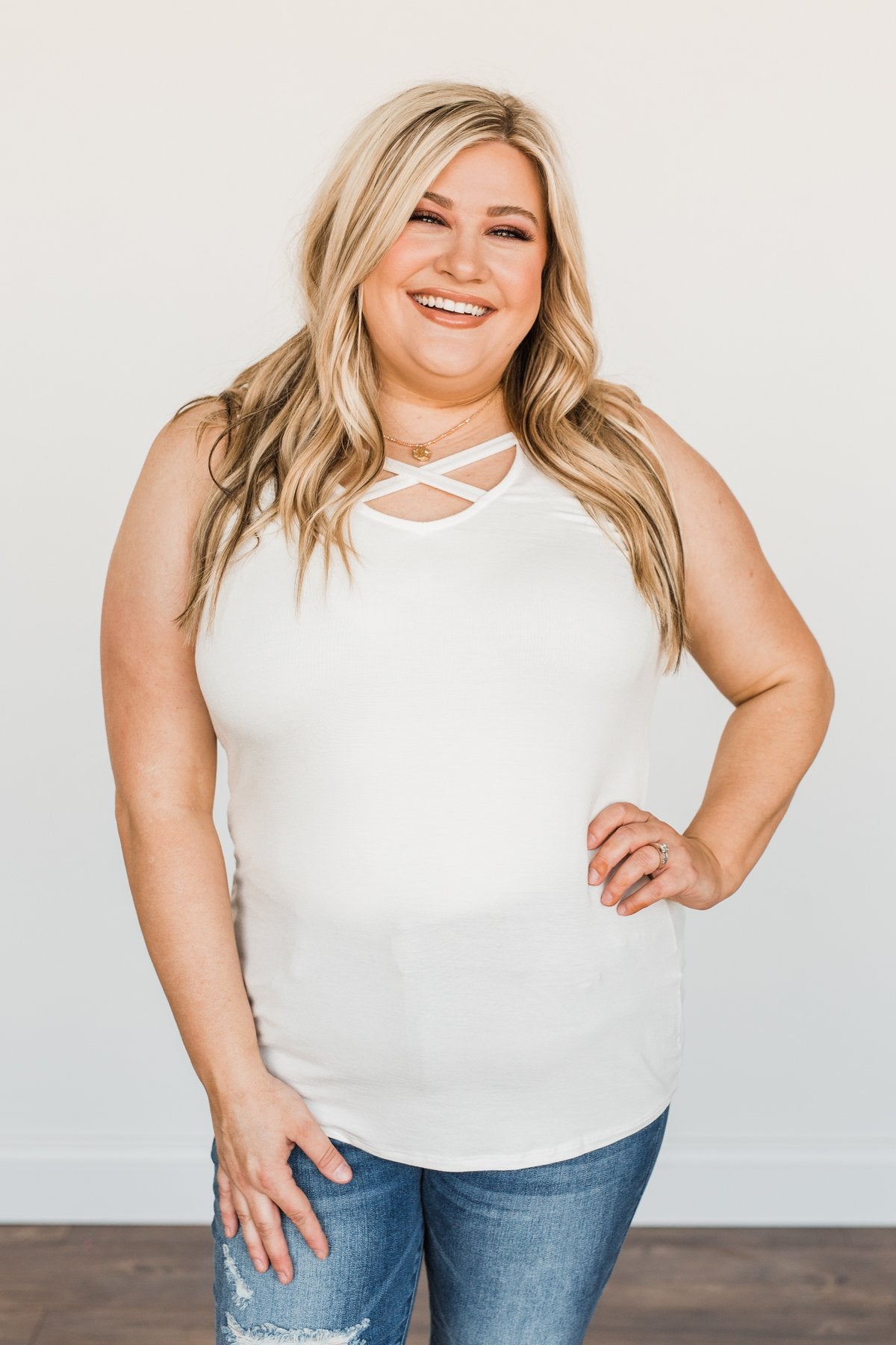 Places to Go Criss Cross Tank Top- Off-White