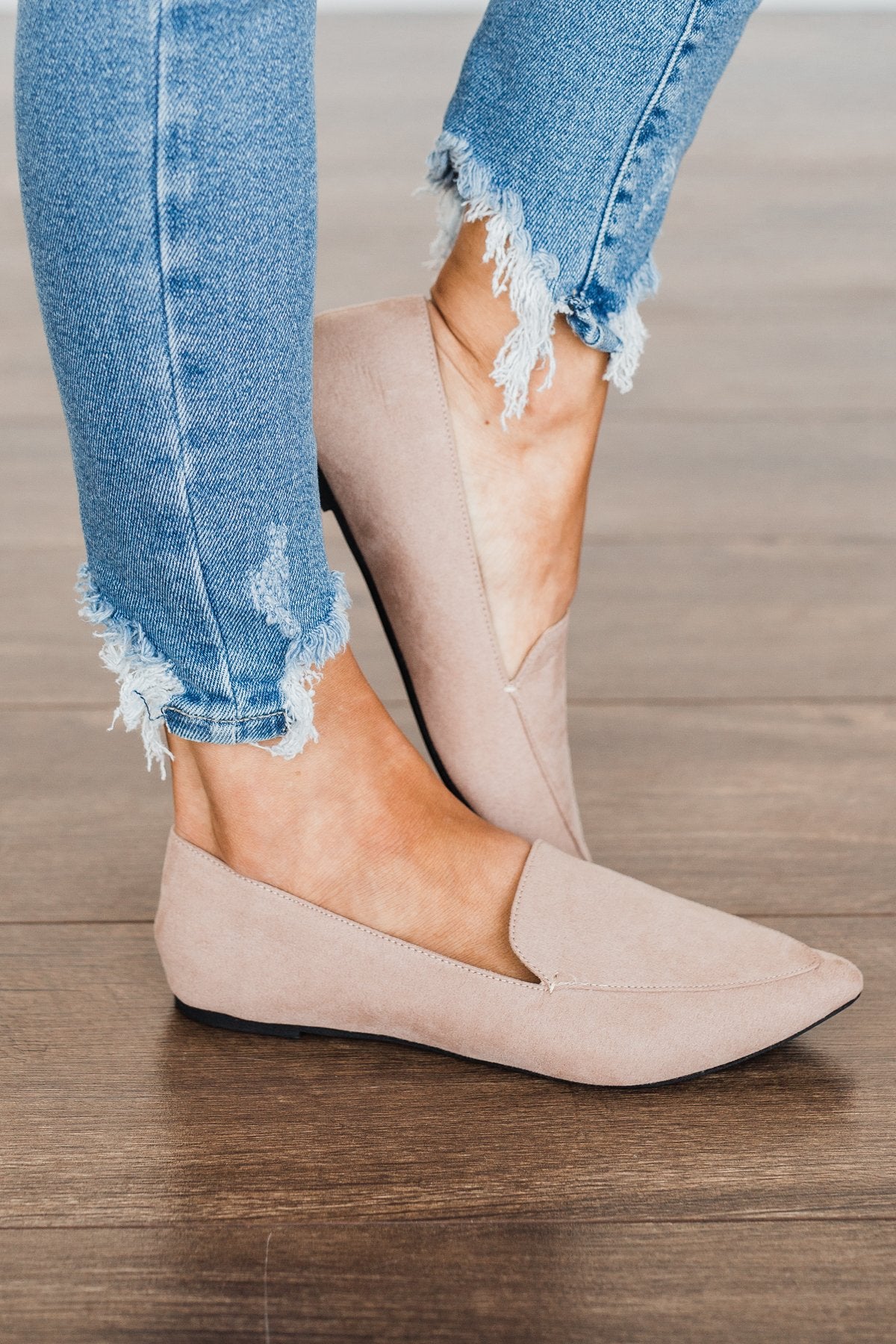 Qupid Zoom Flats- Warm Taupe Suede