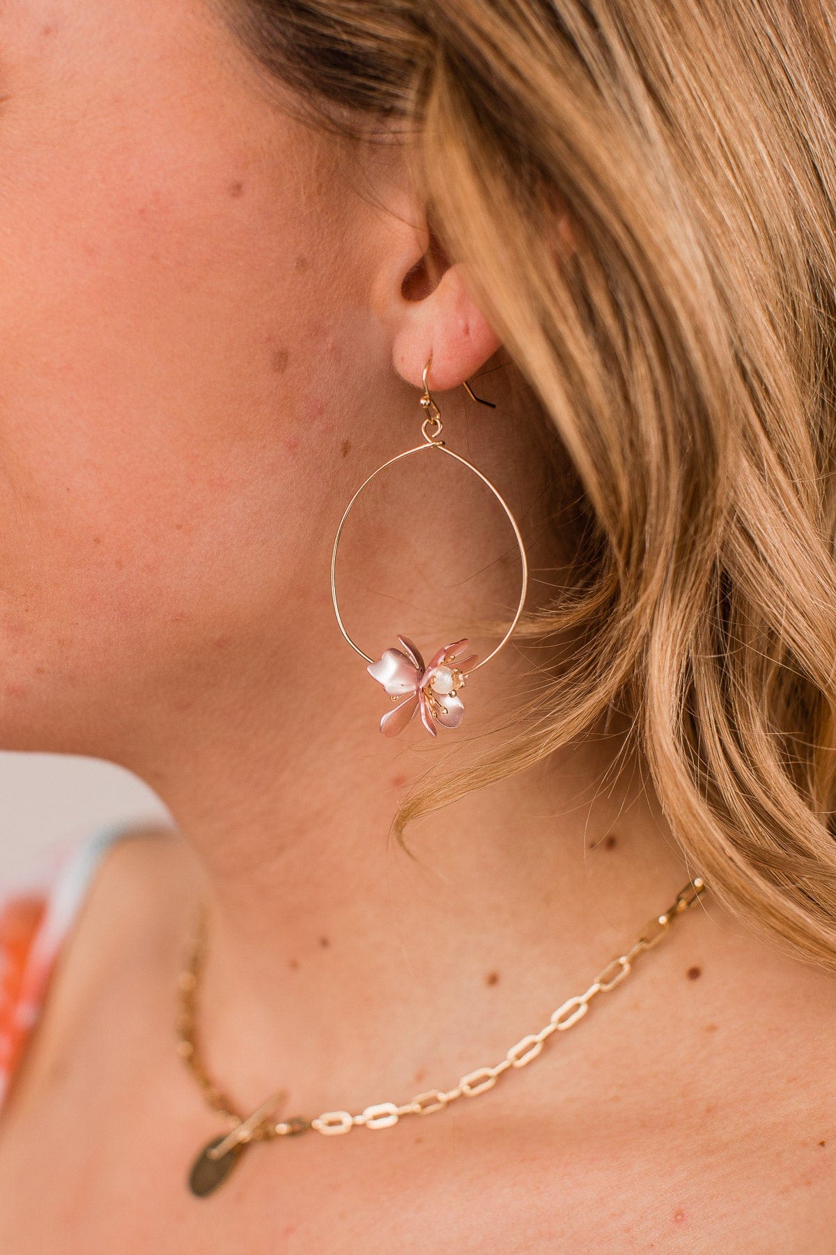 Tale As Old As Time Hoop Earrings- Pink & Gold
