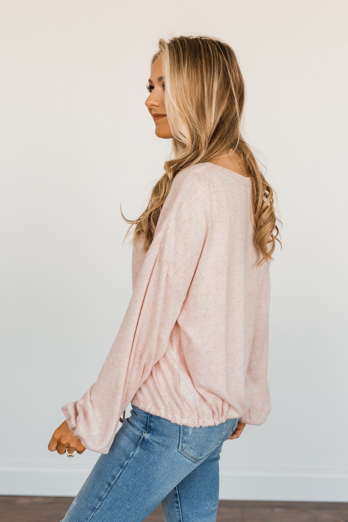 Social Butterfly Drawstring Pullover Top- Dusty Pink